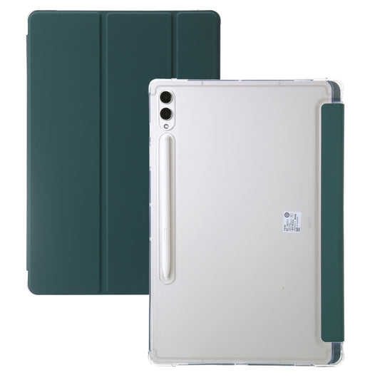 For Samsung Galaxy Tab S9 Ultra/S8 Ultra 3-Fold Clear Acrylic Leather Tablet Case(Deep Green) - Galaxy Tab S9 Ultra Cases by buy2fix | Online Shopping UK | buy2fix