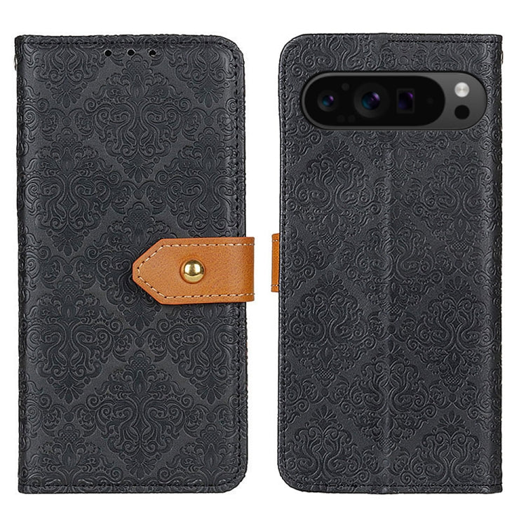 For Google Pixel 9 Pro European Floral Embossed Leather Phone Case(Black) - Google Cases by buy2fix | Online Shopping UK | buy2fix