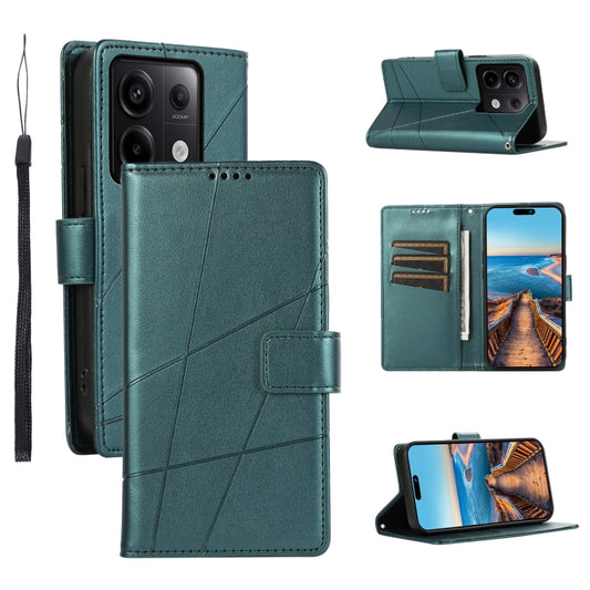 For Xiaomi Redmi Note 13 Pro 5G PU Genuine Leather Texture Embossed Line Phone Case(Green) - Note 13 Pro Cases by buy2fix | Online Shopping UK | buy2fix