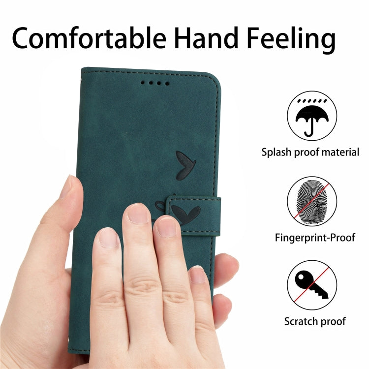 For Xiaomi Redmi K70 / K70 Pro Skin Feel Heart Embossed Leather Phone Case with Long Lanyard(Green) - K70 Pro Cases by buy2fix | Online Shopping UK | buy2fix