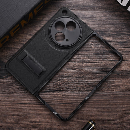 For OPPO Find N3 / OnePlus Open PC + Leather Texture Phone Case with Metal Holder(Black) - Find N3 Cases by buy2fix | Online Shopping UK | buy2fix