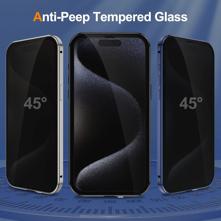 For iPhone 15 Anti-peeping Magnetic Double-sided Tempered Glass Phone Case(Blue) - iPhone 15 Cases by buy2fix | Online Shopping UK | buy2fix