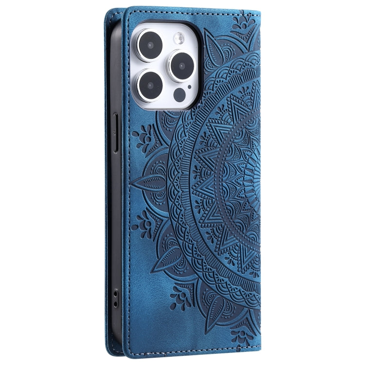 For iPhone 16 Pro Max Totem Embossed Magnetic Leather Phone Case(Blue) - iPhone 16 Pro Max Cases by buy2fix | Online Shopping UK | buy2fix