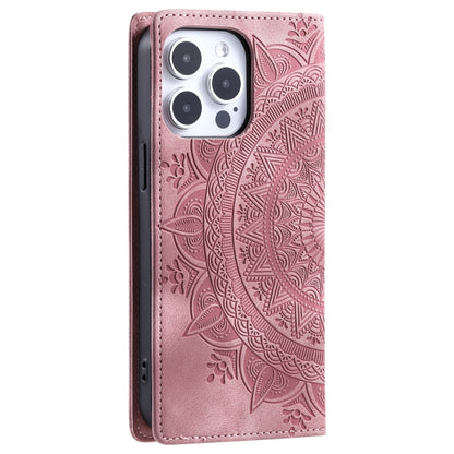 For iPhone 16 Pro Totem Embossed Magnetic Leather Phone Case(Rose Gold) - iPhone 16 Pro Cases by buy2fix | Online Shopping UK | buy2fix