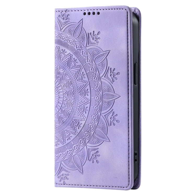 For iPhone 16 Pro Totem Embossed Magnetic Leather Phone Case(Purple) - iPhone 16 Pro Cases by buy2fix | Online Shopping UK | buy2fix