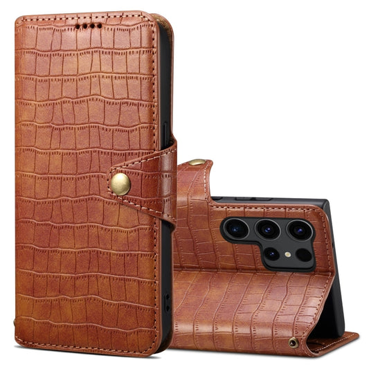 For Samsung Galaxy S24 Ultra 5G Denior Crocodile Texture Oil Edge Leather Phone Case(Brown) - Galaxy S24 Ultra 5G Cases by Denior | Online Shopping UK | buy2fix