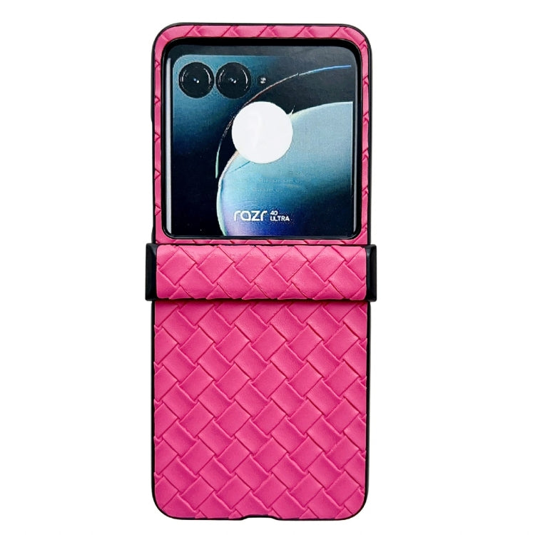 For Motorola Razr 40 Ultra Three-piece Set Woven Texture Folding PU Phone Case(Rose Red) - Motorola Cases by buy2fix | Online Shopping UK | buy2fix