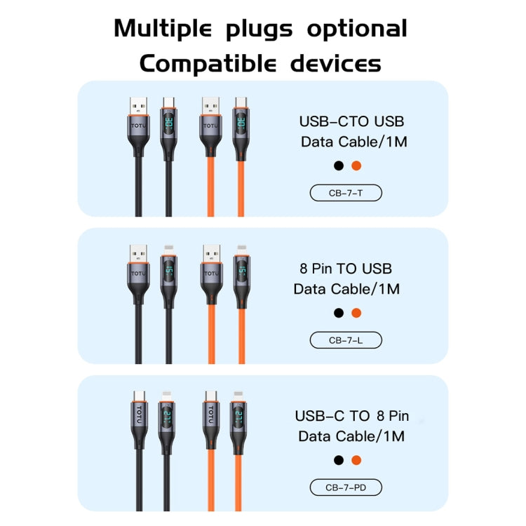 TOTU CB-7-L 15W USB to 8 Pin Digital Display Fast Charging Silicone Cable, Length: 1m(Black) - Normal Style Cable by TOTUDESIGN | Online Shopping UK | buy2fix