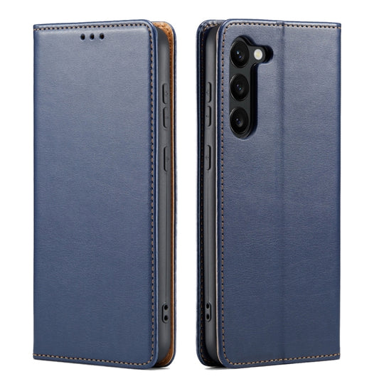 For Samsung Galaxy S24 5G Fierre Shann PU Genuine Leather Texture Phone Case(Blue) - Galaxy S24 5G Cases by FIERRE SHANN | Online Shopping UK | buy2fix