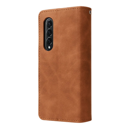 For Samsung Galaxy Z Fold4 Multifunctional Frosted Zipper Wallet Leather Phone Case(Brown) - Galaxy Z Fold4 5G Cases by buy2fix | Online Shopping UK | buy2fix