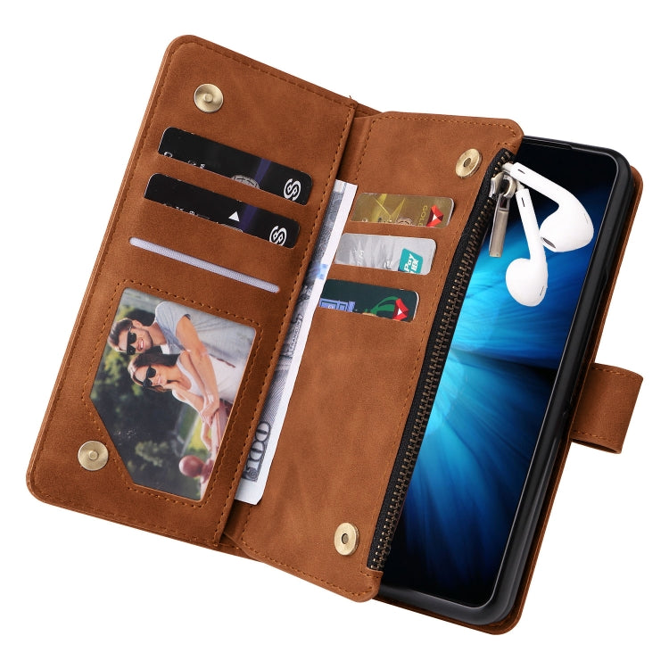 For Samsung Galaxy Z Fold4 Multifunctional Frosted Zipper Wallet Leather Phone Case(Brown) - Galaxy Z Fold4 5G Cases by buy2fix | Online Shopping UK | buy2fix