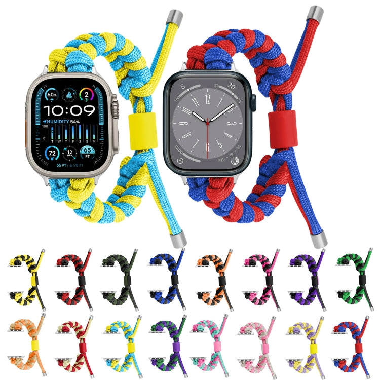 For Apple Watch Ultra 49mm Paracord Fishtail Braided Silicone Bead Watch Band(Rose Red Green) - Watch Bands by buy2fix | Online Shopping UK | buy2fix