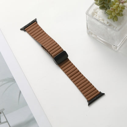 For Apple Watch Series 4 44mm Water Ripple Magnetic Folding Buckle Watch Band, Style: Bold Version(Brown) - Watch Bands by buy2fix | Online Shopping UK | buy2fix