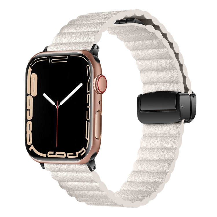 For Apple Watch 42mm Water Ripple Magnetic Folding Buckle Watch Band, Style: Bold Version(Starlight Color) - Watch Bands by buy2fix | Online Shopping UK | buy2fix