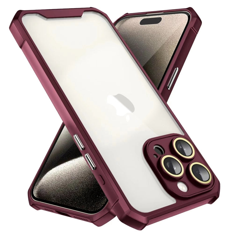 For iPhone 16 Plus Shockproof Acrylic Phone Case with Lens Glass Film(Wine Red) - iPhone 16 Plus Cases by buy2fix | Online Shopping UK | buy2fix