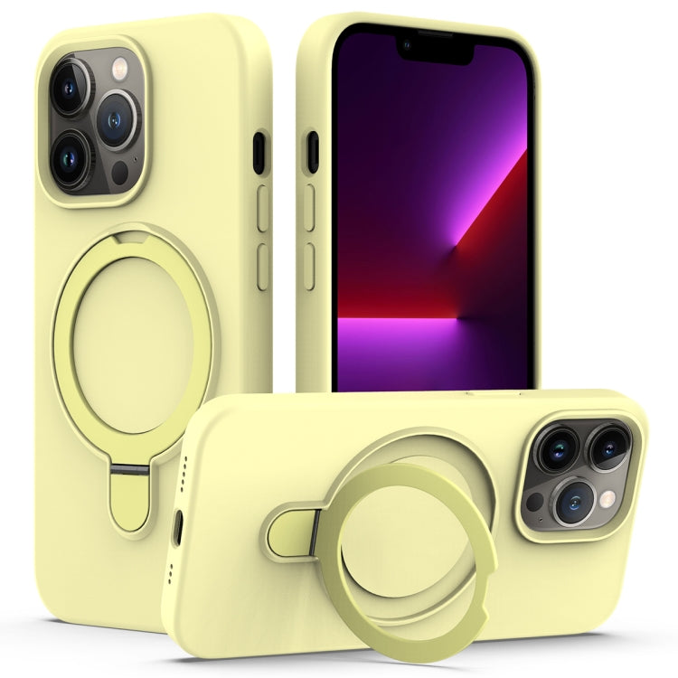 For iPhone 13 Pro MagSafe Magnetic Liquid Silicone Phone Case with Ring Holder(Yellow) - iPhone 13 Pro Cases by buy2fix | Online Shopping UK | buy2fix