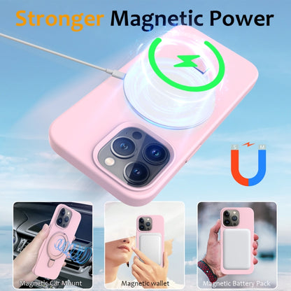 For iPhone 15 Pro Liquid Silicone MagSafe Magnetic Phone Case with Ring Holder(Grey Pink) - iPhone 15 Pro Cases by buy2fix | Online Shopping UK | buy2fix