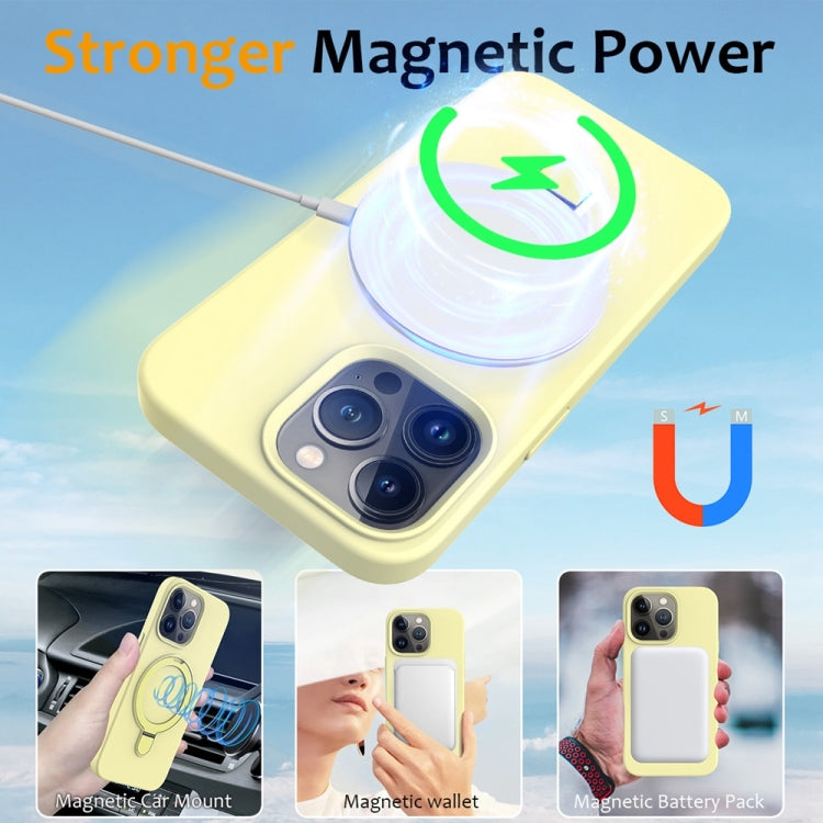 For iPhone 16 Pro Liquid Silicone MagSafe Magnetic Phone Case with Ring Holder(Yellow) - iPhone 16 Pro Cases by buy2fix | Online Shopping UK | buy2fix