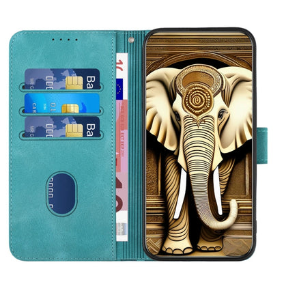 For iPhone 16 Pro Max YX0060 Elephant Head Embossed Phone Leather Case with Lanyard(Light Blue) - iPhone 16 Pro Max Cases by buy2fix | Online Shopping UK | buy2fix