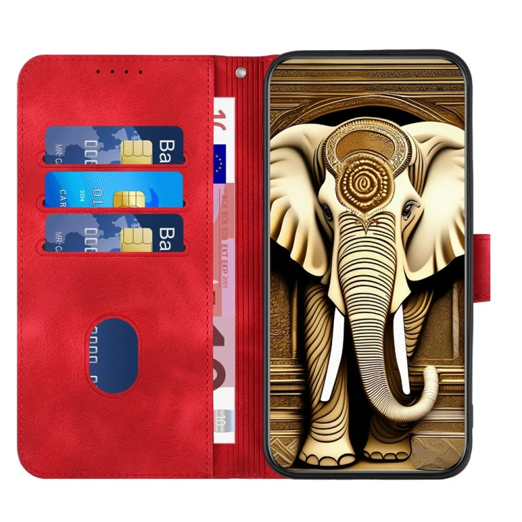 For iPhone 16 Plus YX0060 Elephant Head Embossed Phone Leather Case with Lanyard(Red) - iPhone 16 Plus Cases by buy2fix | Online Shopping UK | buy2fix