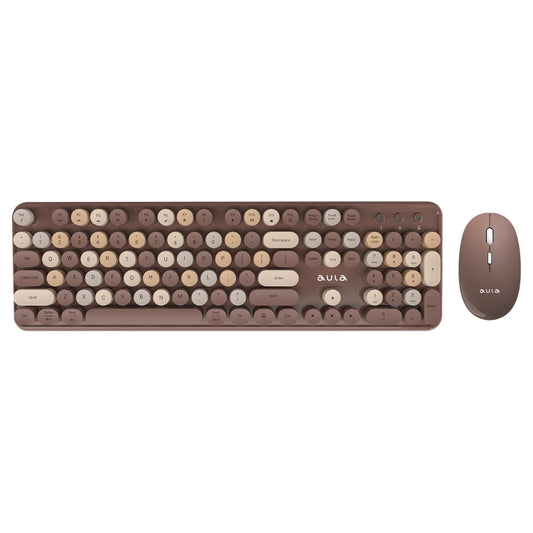 AULA AC306 104 Keys Retro Wireless Keyboard + Mouse Combo Set(Coffee Colorful) - Wireless Keyboard by AULA | Online Shopping UK | buy2fix