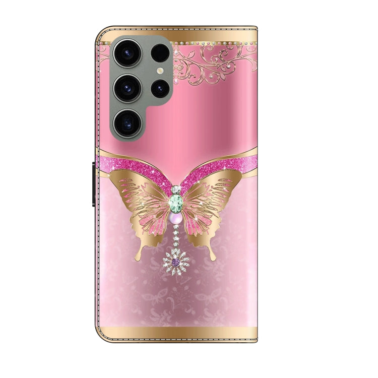 For Samsung Galaxy S24 Ultra 5G Crystal 3D Shockproof Protective Leather Phone Case(Pink Bottom Butterfly) - Galaxy S24 Ultra 5G Cases by buy2fix | Online Shopping UK | buy2fix