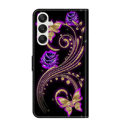 For Samsung Galaxy A55 5G Crystal 3D Shockproof Protective Leather Phone Case(Purple Flower Butterfly) - Galaxy Phone Cases by buy2fix | Online Shopping UK | buy2fix