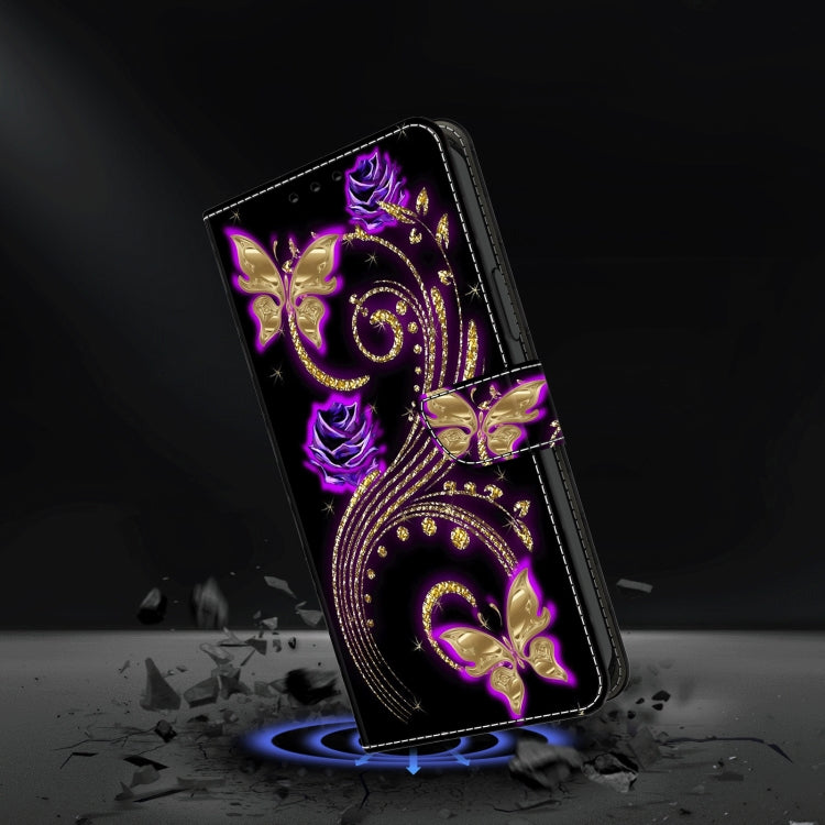 For Samsung Galaxy A55 5G Crystal 3D Shockproof Protective Leather Phone Case(Purple Flower Butterfly) - Galaxy Phone Cases by buy2fix | Online Shopping UK | buy2fix