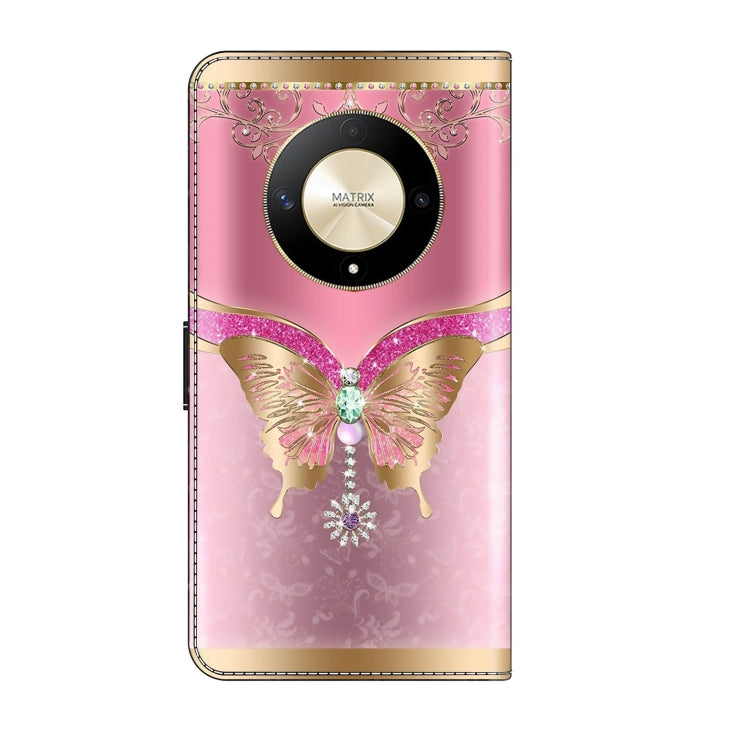 For Honor Magic6 Lite Crystal 3D Shockproof Protective Leather Phone Case(Pink Bottom Butterfly) - Honor Cases by buy2fix | Online Shopping UK | buy2fix