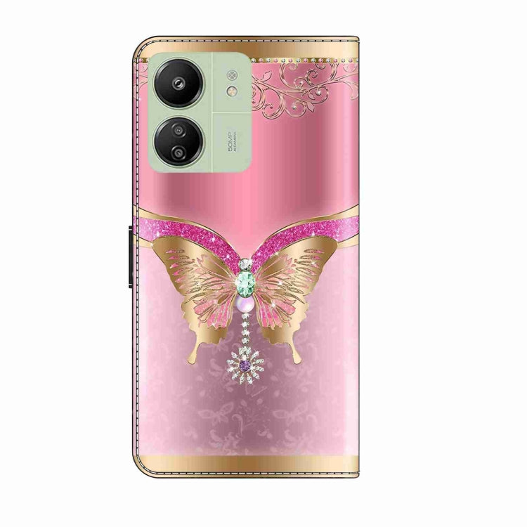 For Xiaomi Redmi 13C Crystal 3D Shockproof Protective Leather Phone Case(Pink Bottom Butterfly) - 13C Cases by buy2fix | Online Shopping UK | buy2fix