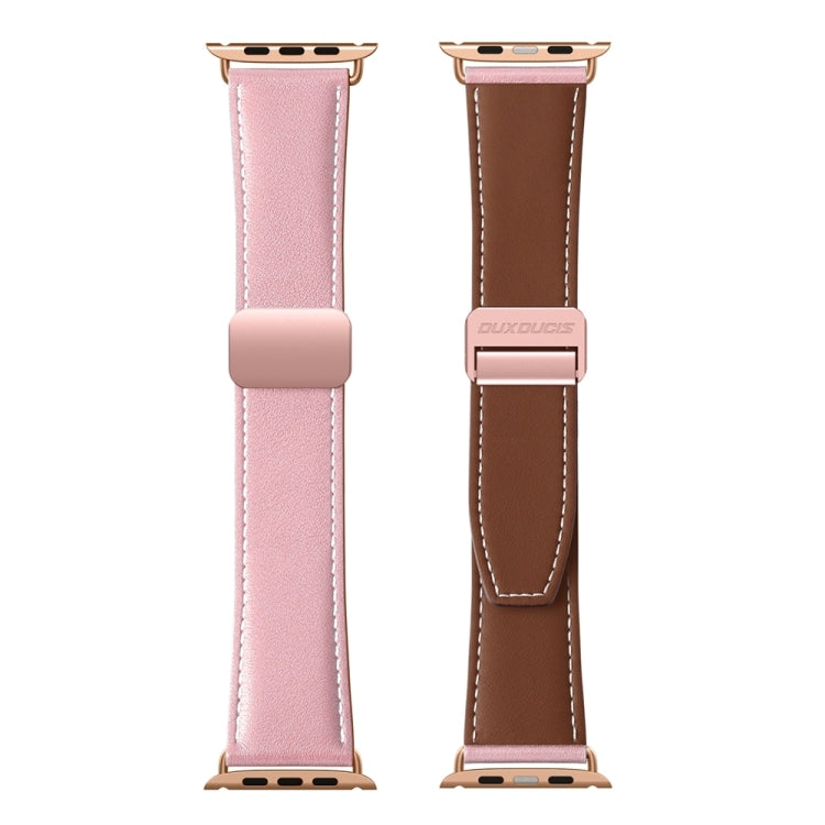 For Apple Watch SE 2023 40mm DUX DUCIS YA Series Magnetic Buckle Genuine Leather Watch Band(Pink) - Watch Bands by DUX DUCIS | Online Shopping UK | buy2fix