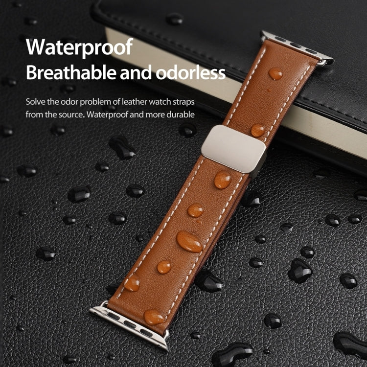 For Apple Watch Series 9 41mm DUX DUCIS YA Series Magnetic Buckle Genuine Leather Watch Band(Brown) - Watch Bands by DUX DUCIS | Online Shopping UK | buy2fix