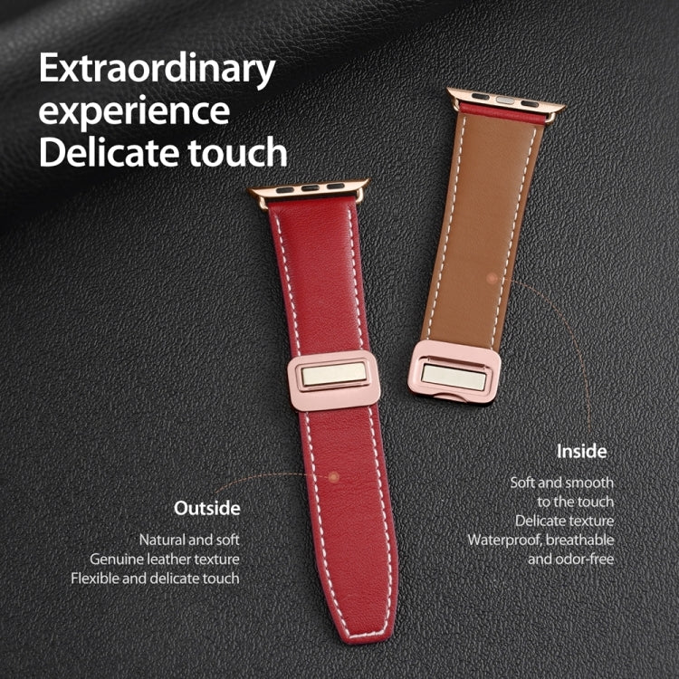 For Apple Watch Series 9 41mm DUX DUCIS YA Series Magnetic Buckle Genuine Leather Watch Band(Red) - Watch Bands by DUX DUCIS | Online Shopping UK | buy2fix