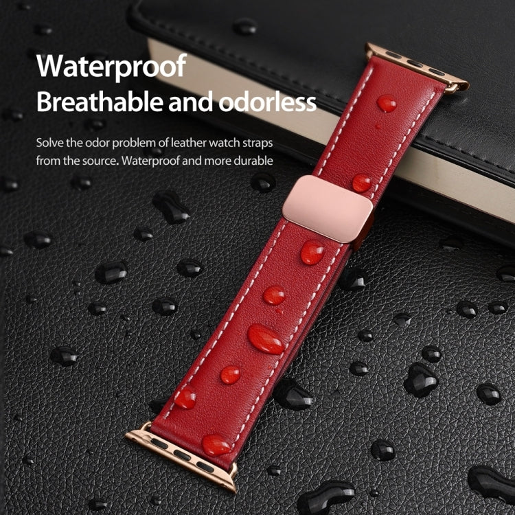 For Apple Watch Series 9 41mm DUX DUCIS YA Series Magnetic Buckle Genuine Leather Watch Band(Red) - Watch Bands by DUX DUCIS | Online Shopping UK | buy2fix