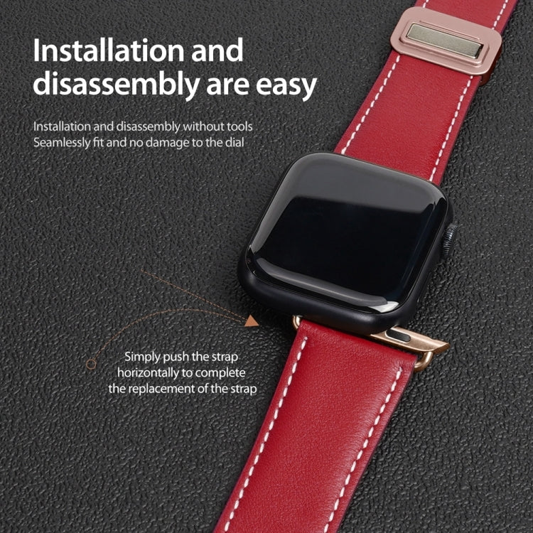 For Apple Watch SE 2022 44mm DUX DUCIS YA Series Magnetic Buckle Genuine Leather Watch Band(Red) - Watch Bands by DUX DUCIS | Online Shopping UK | buy2fix