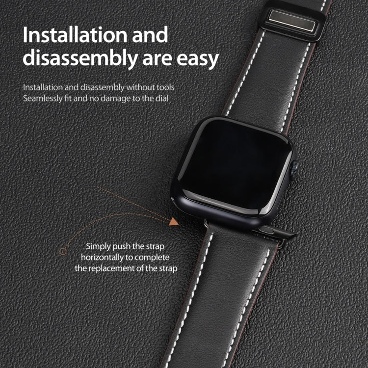 For Apple Watch SE 40mm DUX DUCIS YA Series Magnetic Buckle Genuine Leather Watch Band(Black) - Watch Bands by DUX DUCIS | Online Shopping UK | buy2fix