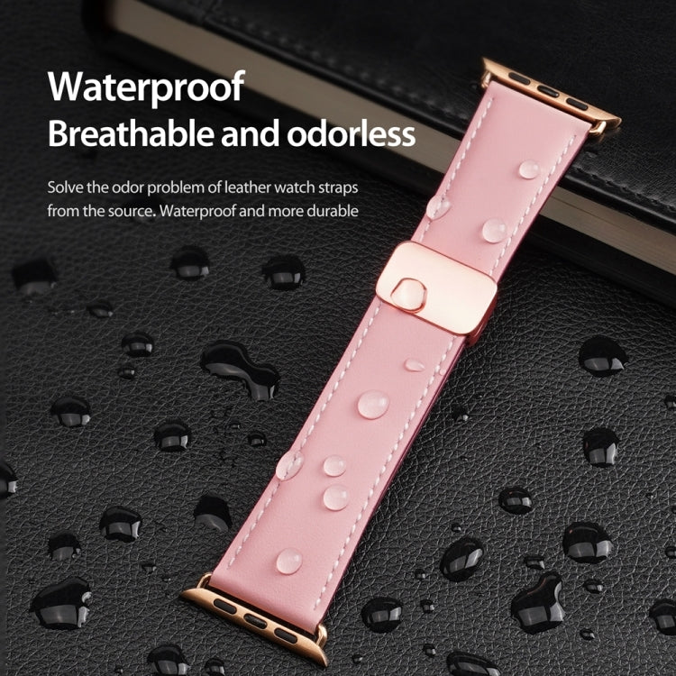 For Apple Watch SE 44mm DUX DUCIS YA Series Magnetic Buckle Genuine Leather Watch Band(Pink) - Watch Bands by DUX DUCIS | Online Shopping UK | buy2fix