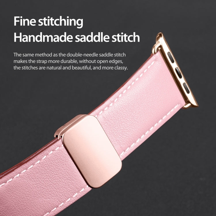 For Apple Watch SE 44mm DUX DUCIS YA Series Magnetic Buckle Genuine Leather Watch Band(Pink) - Watch Bands by DUX DUCIS | Online Shopping UK | buy2fix