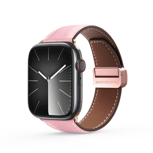 For Apple Watch Series 3 42mm DUX DUCIS YA Series Magnetic Buckle Genuine Leather Watch Band(Pink) - Watch Bands by DUX DUCIS | Online Shopping UK | buy2fix