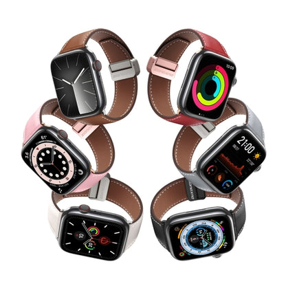 For Apple Watch Series 9 41mm DUX DUCIS YA Series Magnetic Buckle Genuine Leather Watch Band(Pink) - Watch Bands by DUX DUCIS | Online Shopping UK | buy2fix