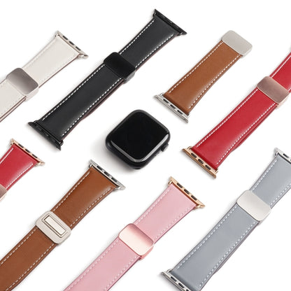 For Apple Watch Series 7 45mm DUX DUCIS YA Series Magnetic Buckle Genuine Leather Watch Band(Pink) - Watch Bands by DUX DUCIS | Online Shopping UK | buy2fix