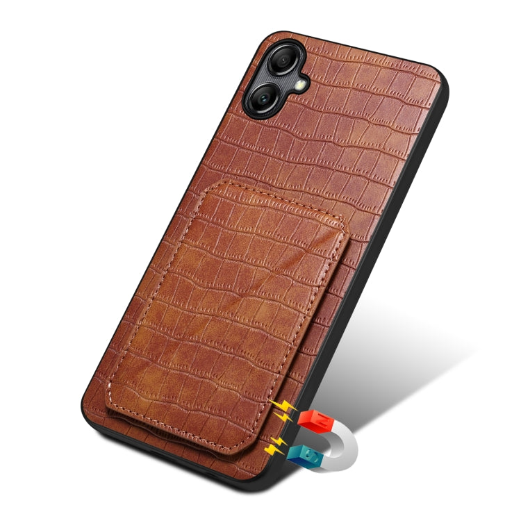 For Samsung Galaxy A22 5G Denior Imitation Crocodile Leather Back Phone Case with Holder(Brown) - Galaxy Phone Cases by Denior | Online Shopping UK | buy2fix