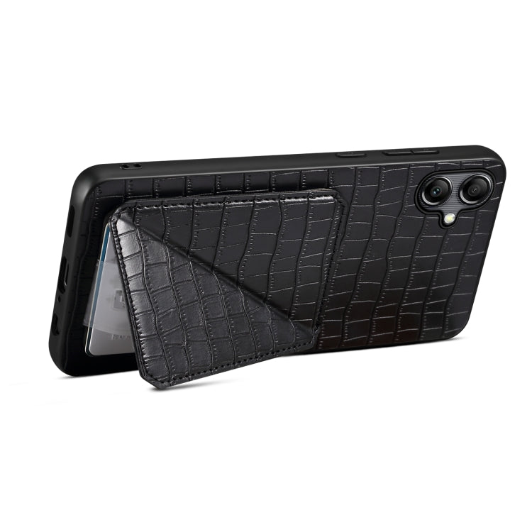 For Samsung Galaxy A24 4G Denior Imitation Crocodile Leather Back Phone Case with Holder(Black) - Galaxy Phone Cases by Denior | Online Shopping UK | buy2fix