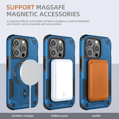 For iPhone 15 Plus MagSafe Holder Armor PC Hybrid TPU Phone Case(Dark Blue) - iPhone 15 Plus Cases by buy2fix | Online Shopping UK | buy2fix