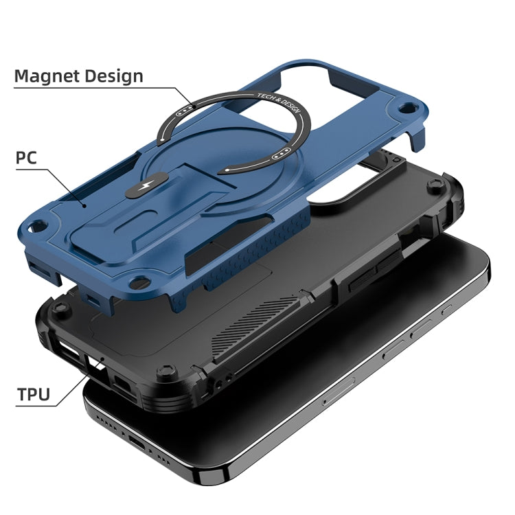 For iPhone 15 MagSafe Holder Armor PC Hybrid TPU Phone Case(Dark Blue) - iPhone 15 Cases by buy2fix | Online Shopping UK | buy2fix