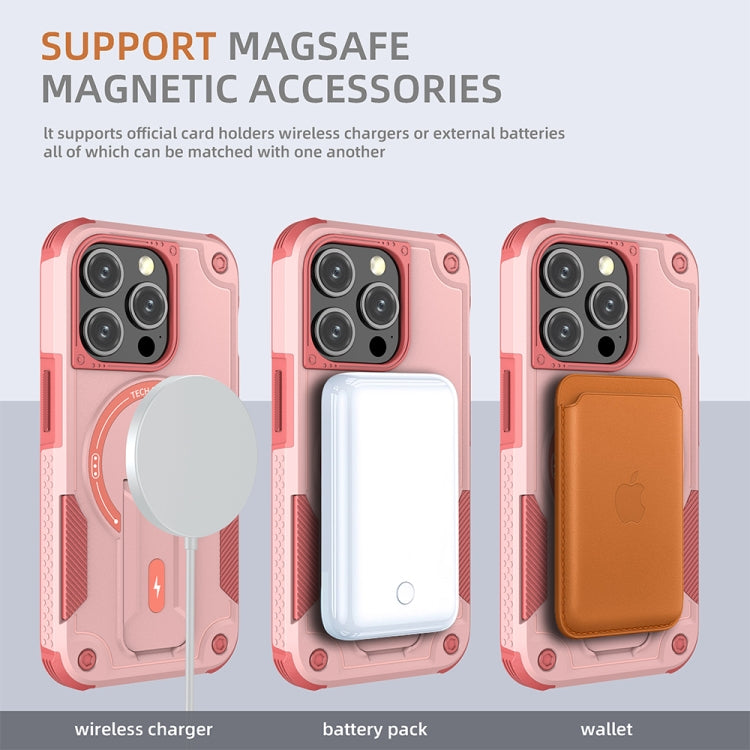 For iPhone 14 Plus MagSafe Holder Armor PC Hybrid TPU Phone Case(Pink) - iPhone 14 Plus Cases by buy2fix | Online Shopping UK | buy2fix