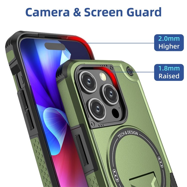 For iPhone 14 Plus MagSafe Holder Armor PC Hybrid TPU Phone Case(Army Green) - iPhone 14 Plus Cases by buy2fix | Online Shopping UK | buy2fix