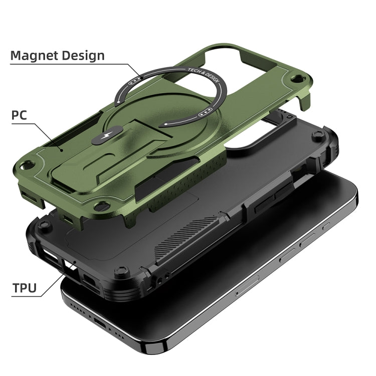 For iPhone 13 MagSafe Holder Armor PC Hybrid TPU Phone Case(Army Green) - iPhone 13 Cases by buy2fix | Online Shopping UK | buy2fix