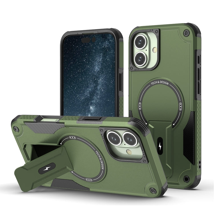 For iPhone 16 Plus Armor Magsafe Holder PC Hybrid TPU Phone Case(Army Green) - iPhone 16 Plus Cases by buy2fix | Online Shopping UK | buy2fix