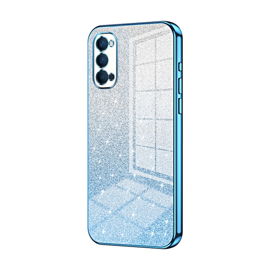 For OPPO Reno4 Gradient Glitter Powder Electroplated Phone Case(Blue) - OPPO Cases by buy2fix | Online Shopping UK | buy2fix